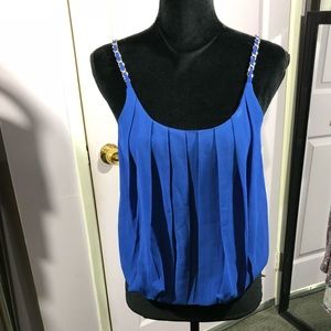 Love J Blue blouson Top pleats Chain detail Small